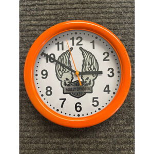 Harley-Davidson Analog Wall Clock Orange Skulls EUC Tested Battery Operated